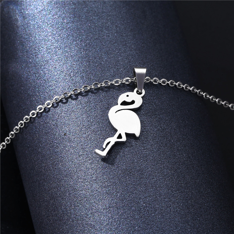 New European and American Popular Necklace Cute Animal Red-Crowned Crane Flamingo Stainless Steel Clavicle Pendant Ornament Wholesale