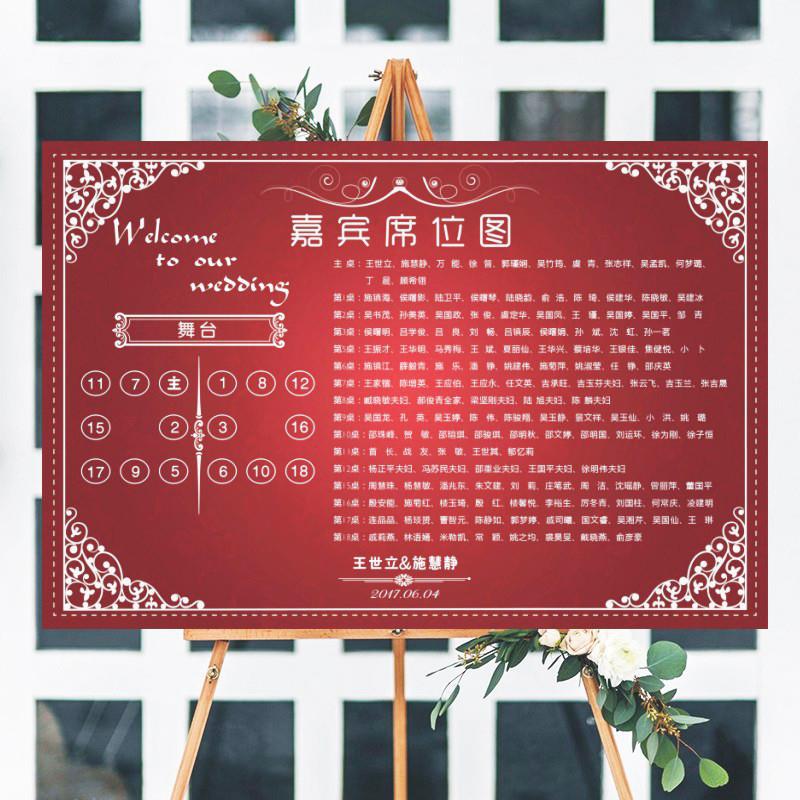 婚宴座位图婚礼席位图座次表宾客名单桌位牌结订婚海报设计kt板跨