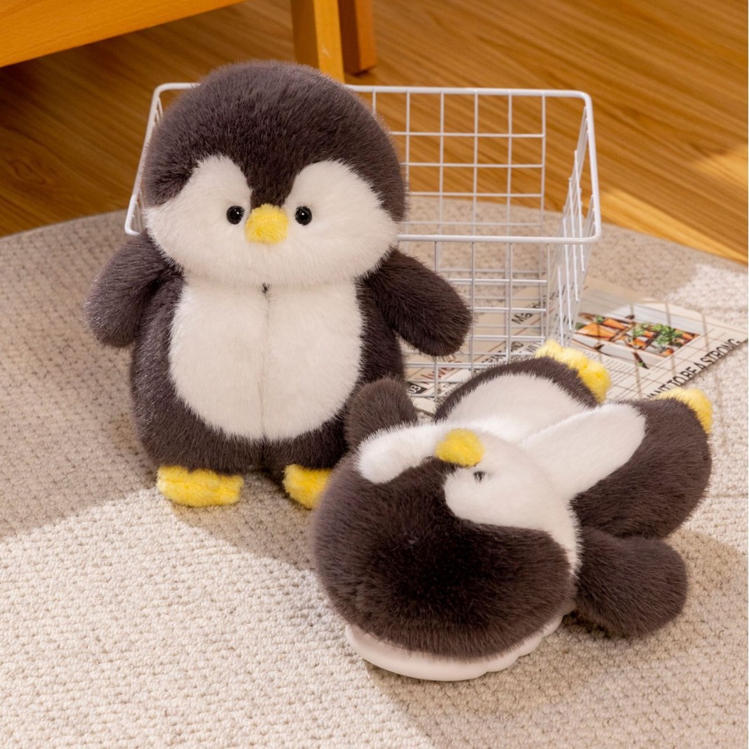 毛绒企鹅崽崽宝宝毛绒棉拖鞋保暖企鹅加绒防滑卡通居家秋冬季包跟