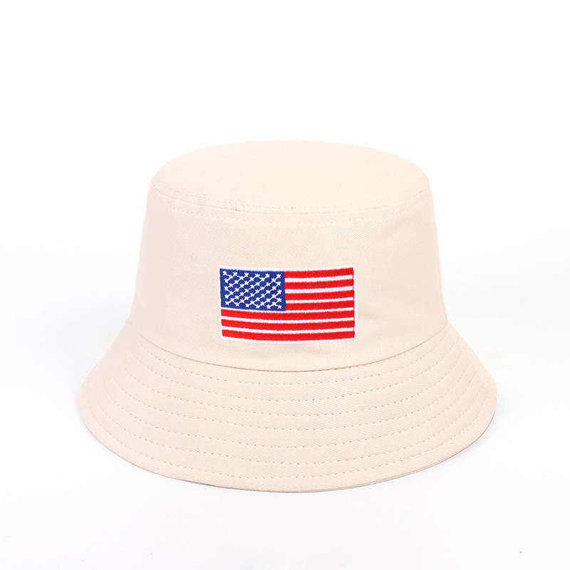 Cross-Border Amazon American Flag Embroidered Fisherman Hat Men's and Women's Fashion Bucket Hat Outdoor Sun Hat Sun Hat