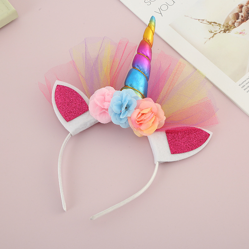 Cross-Border New Arrival 2023 Large Mesh Unicorn Headband Children's Birthday Ball Performance Props Factory Direct Sales