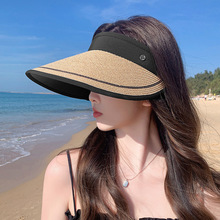 夏季新款户外遮阳可折叠黑胶涂层女士草帽沙滩防晒防紫外线空顶帽