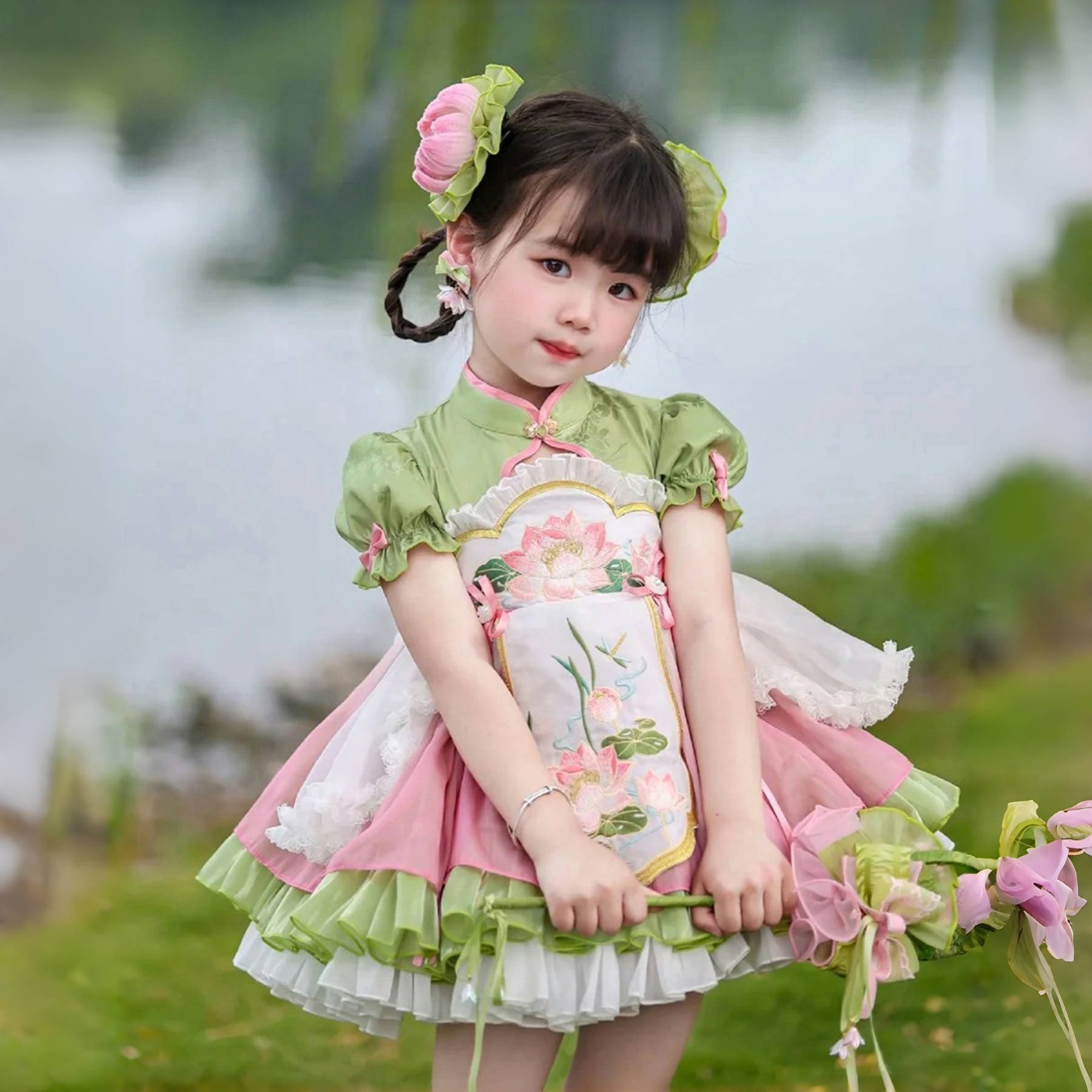 女童公主裙洛丽塔汉服古风连衣裙夏装2024新款女宝宝儿童国风裙子