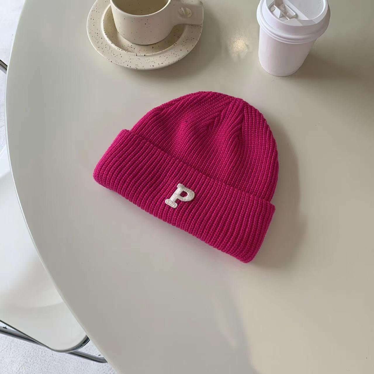 Autumn and Winter P Letter Wool Knitted Hat Women's Korean Ins Fashion Fashionable Warm All-Matching Student Sweet Cool Style Beanie Hat