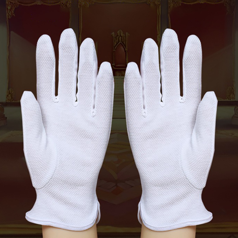 纯棉白手套背三筋礼仪成人男女作业盘珠司机表演防磨静电点珠手套