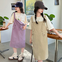 女童夏季背带裙套装简约休闲果汁瓶印花短袖宽松休闲韩版两件套11