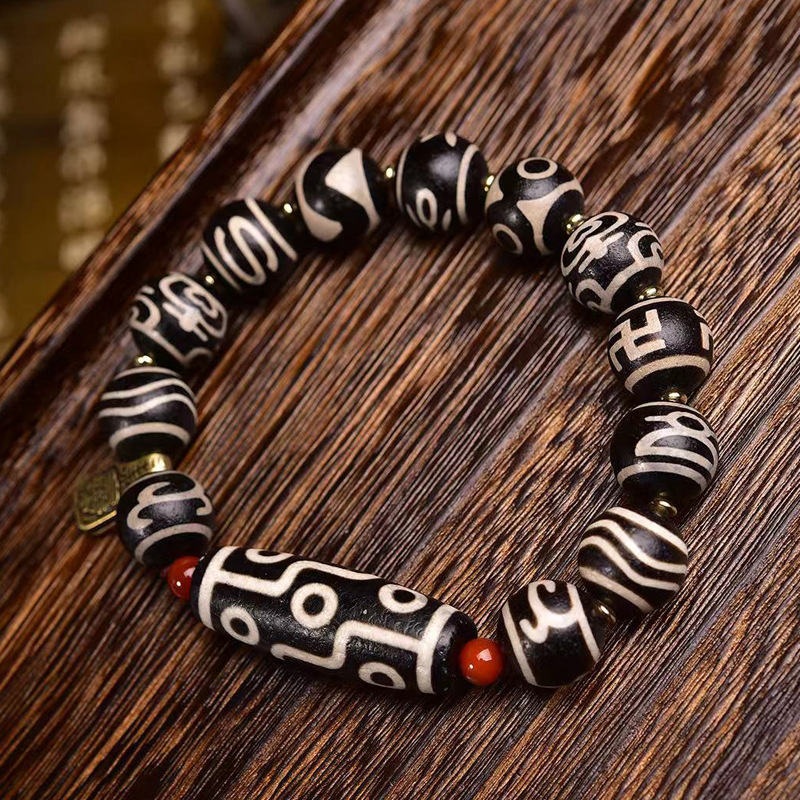 天然玛瑙天珠多宝文玩手串单圈三眼贵人万字宝瓶天珠藏式复古手链