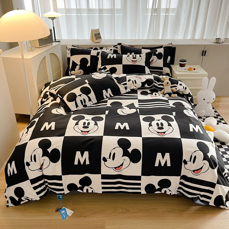 Disney Cartoon Four-Piece Set Student Dormitory Three-Piece Set Bed Sheet Single Double Dormitory Washed Cotton Four-Piece Set