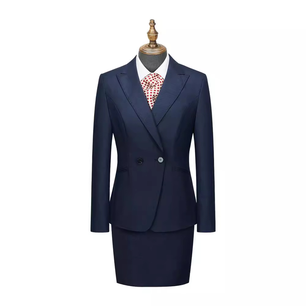 【轻商务】经典70羊毛西服西裙套装宝蓝色双排扣戗驳领正装-阿里巴巴