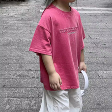 儿童短袖2024款童装夏装新品韩版上衣时尚砂洗字母绣花T恤百搭