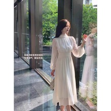 岛歌夫人 法式仙女连衣裙春季高级感新款收腰气质长袖a字白色长裙