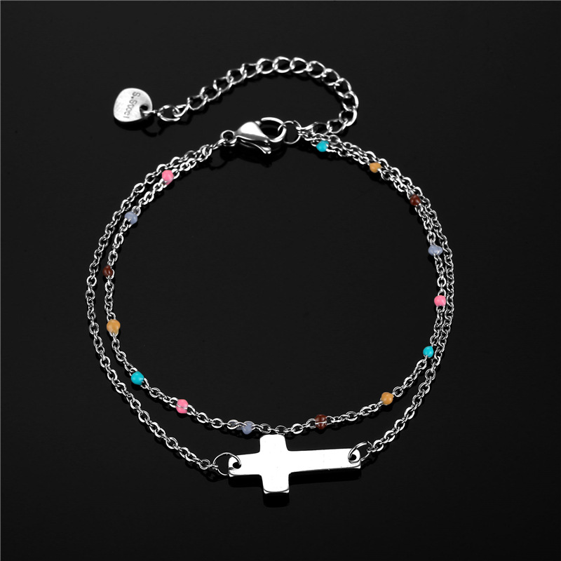 Cross-Border New Women's Cross Bracelet Korean-Style Trendy Double-Layer Cross Bracelet Factory Bracelet Supply Wholesale