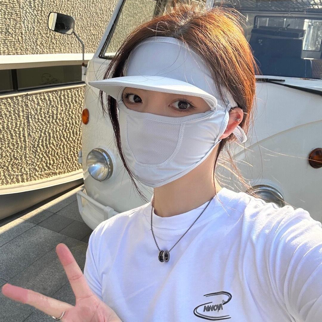 防晒面罩遮全脸防紫外线女夏季薄款带帽檐脸基尼冰丝透气防晒口罩