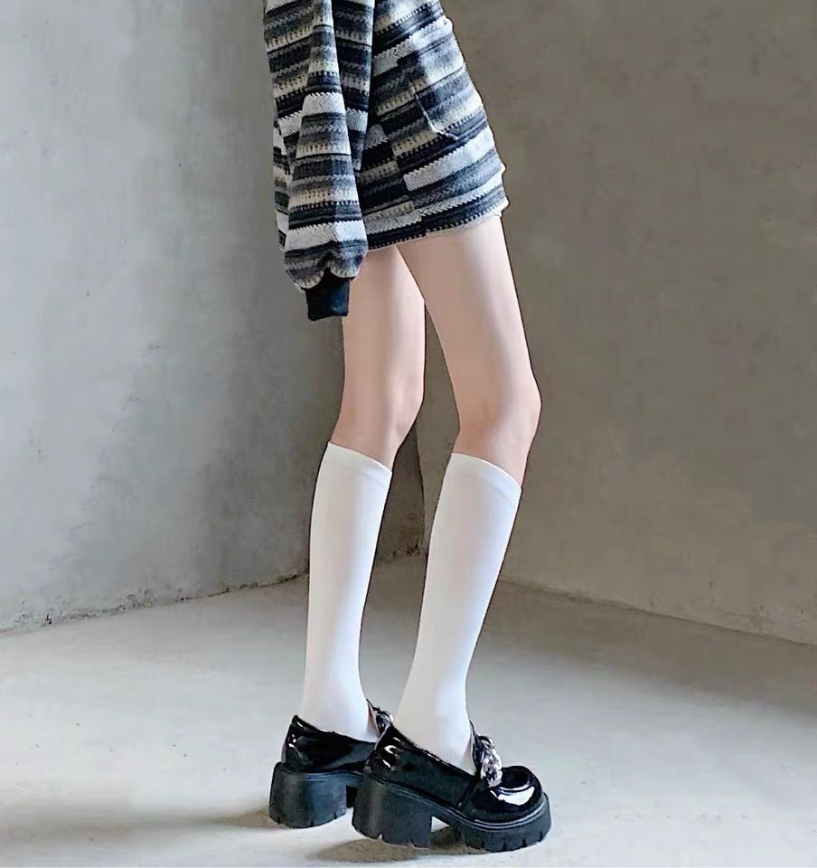 中筒袜日系学院风中厚黑白条纹长筒袜三条杠过膝高筒袜学生袜厂家