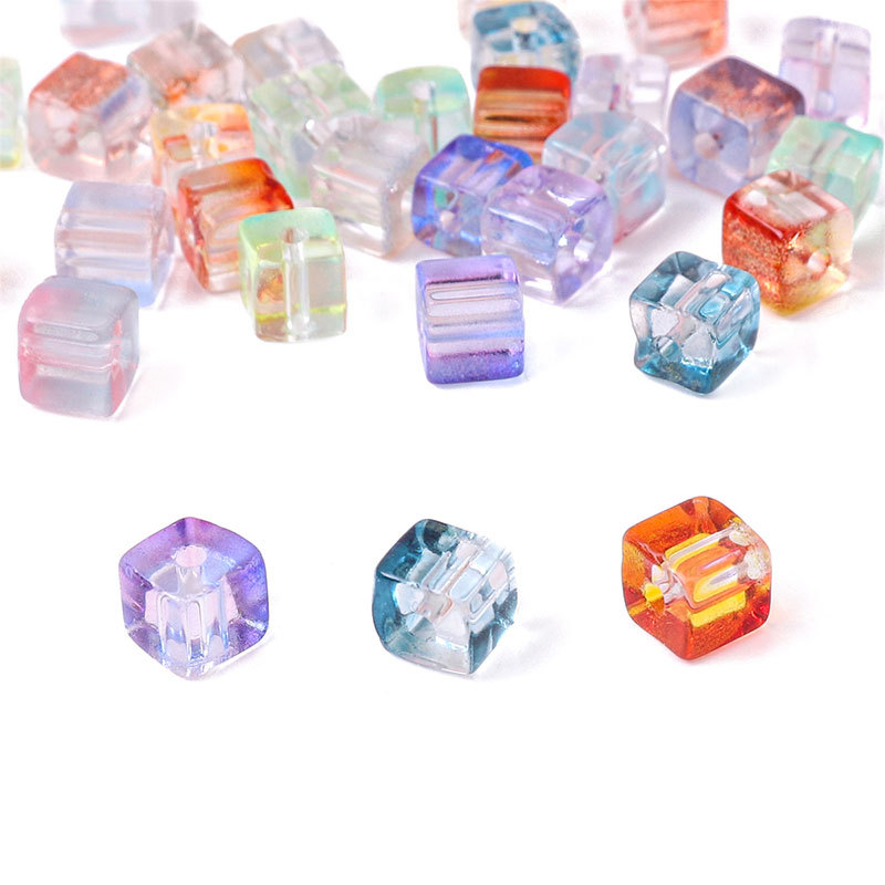 7mm Super Excellent Glass Magic Color Gradient Square Sugar Beads Bead Handmade Diy String Beads Materials Making Bracelet Jewelry Accessories