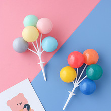 网红蛋糕装饰气球插件韩国ins风手绘小熊彩色塑料气球串蛋糕插牌