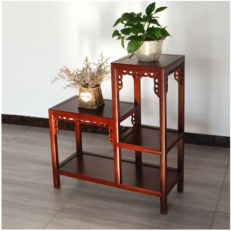 批发实木花架红木客厅榆木吊兰地面花盆多层中式家用室内架子绿萝