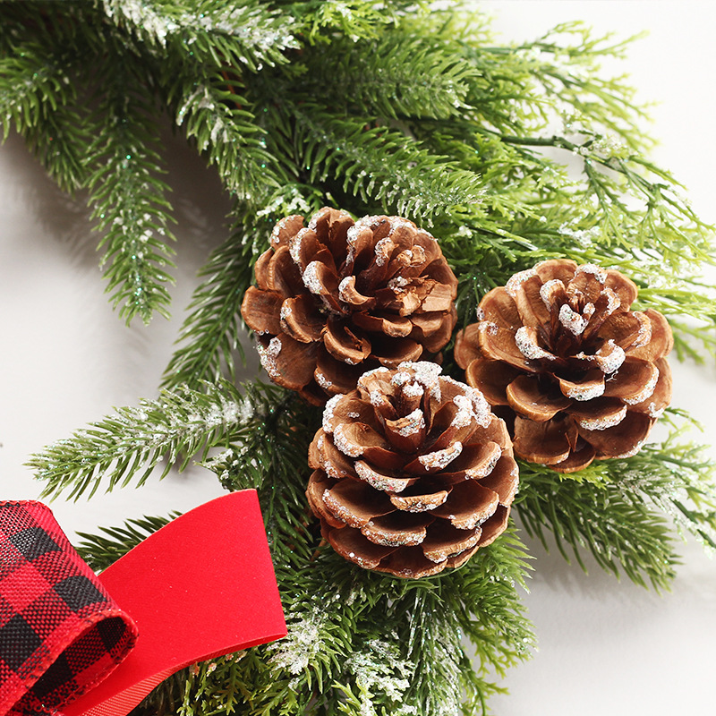 Cross-Border Amazon New Plaid Ribbon Pe Pine Cone Garland Christmas Decorations Hotel Wall Hanging Decoration Door Hanging