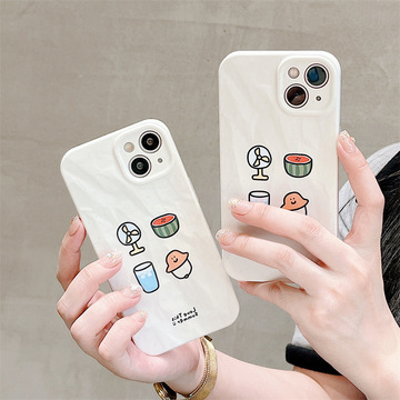 适用iphone13promax苹果14夏日西瓜小风扇手机壳11新款12褶皱13女