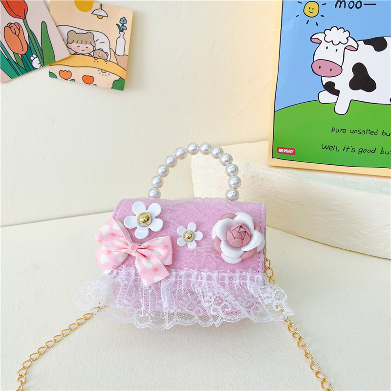 2023 New Small Flower Bow Accessories Children's Bag Fashion All-Match Girl's Crossbody Bag Little Girl Handbag