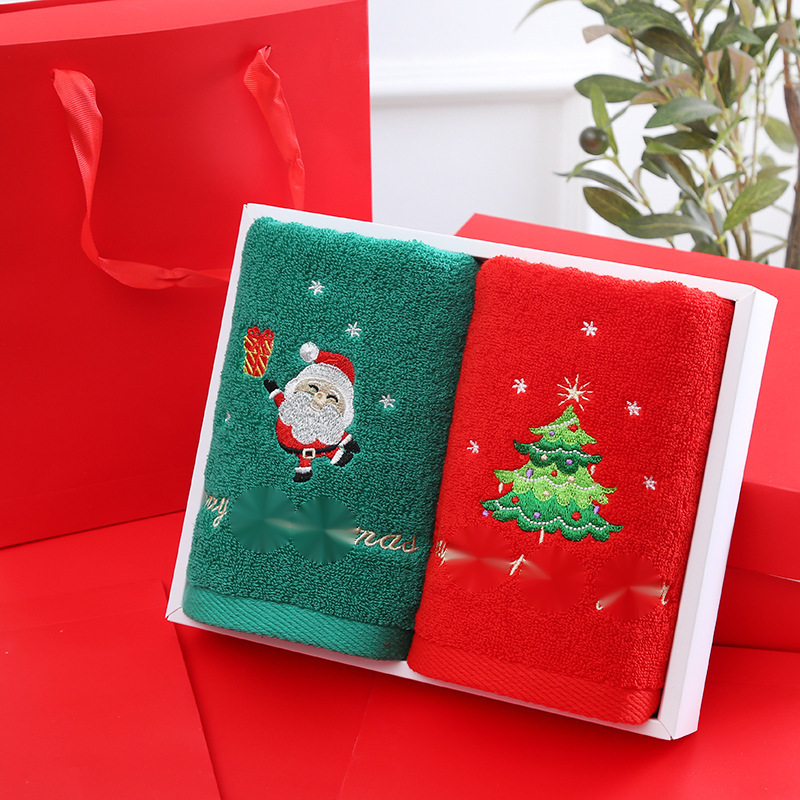 Christmas Present Towel Pure Cotton Face Towel 2 Gift Boxes Red Santa Claus New Year Gifts