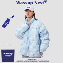 WASSUP NEST菱形格羽绒服男款冬季立领宽松加厚白鸭绒情侣款外套