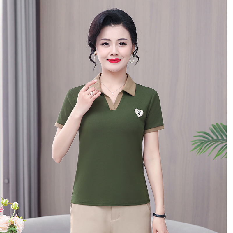 Women's Short-Sleeved T-shirt Summer New Style Fashionable Lapel Polo Shirt for Middle-Aged Mothers Anti-Aging Fashion Bottoming Top