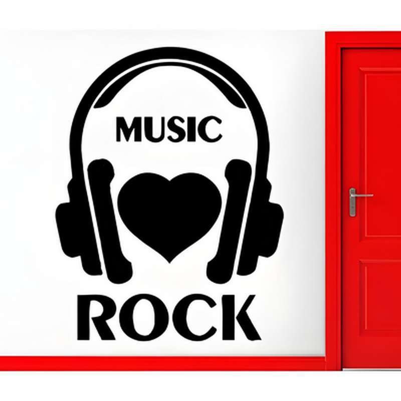 music rock 耳机爱心图案 音乐工作室装饰创意精雕墙贴