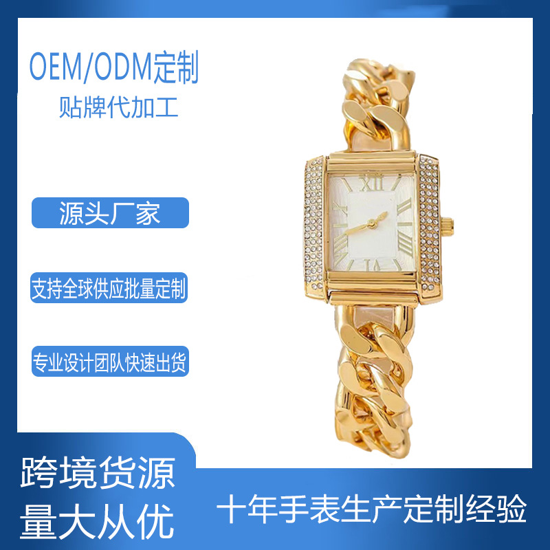 外贸跨境手链手表热销女生合金百搭时尚腕表镂空镶钻方形表女款mk