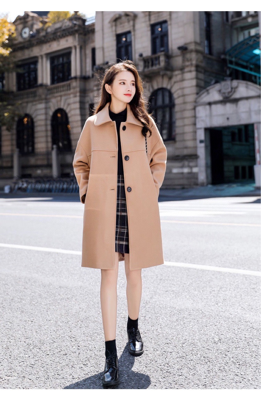 秋冬加厚龙凤呢外套卡其色挡风大衣时尚休闲款品牌女装一手货源