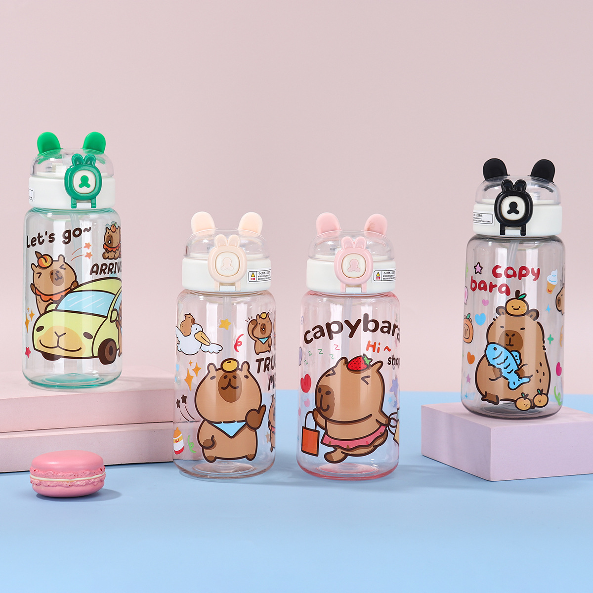 new capabala portable plastic cup cute cartoon children‘s cups student portable large capacity cup with straw