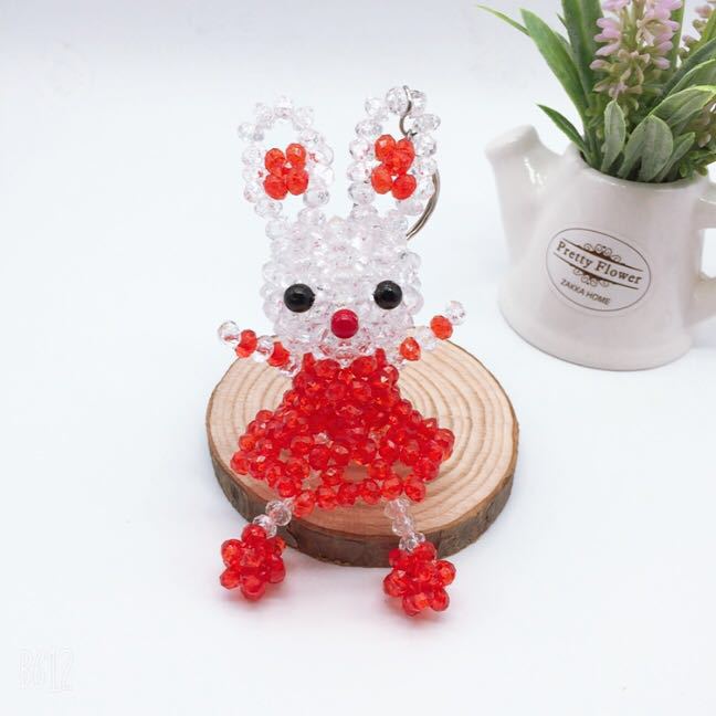 纯手工串珠花裙兔十二生肖兔钥匙挂件包包小挂件装饰兔卡通兔