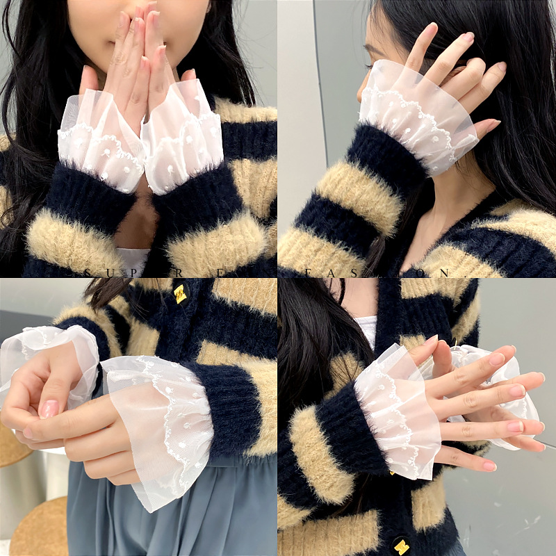 韩版春秋冬季百褶假袖套袖口袖子唯美女神波点网假袖文艺清新钩花