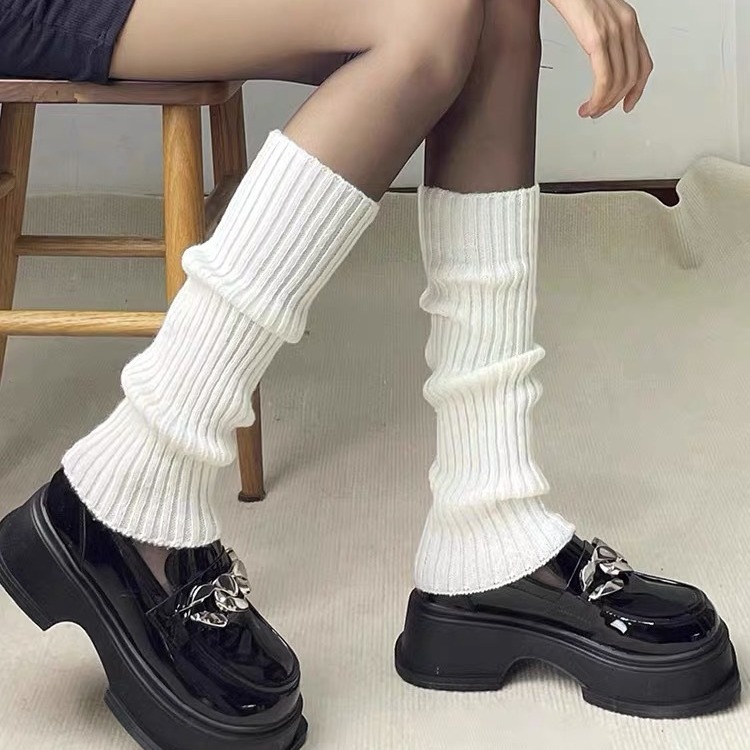 白色日系袜套女针织袜子jk袜小腿袜乐福鞋堆堆袜腿套长筒袜秋冬女