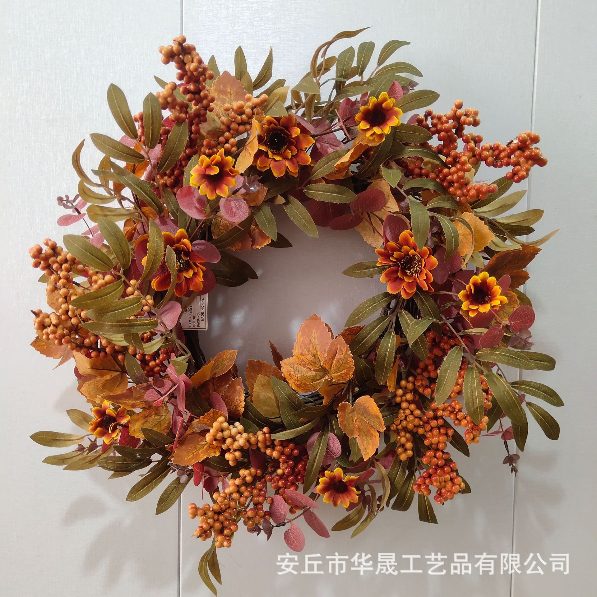 秋天雏菊仿真花环装饰 感恩节美式家居摄影布置道具野菊花环跨境