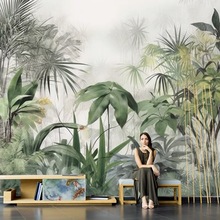 热带雨林森林绿色植物背景墙纸东南亚田园大自然风装修沙发壁画