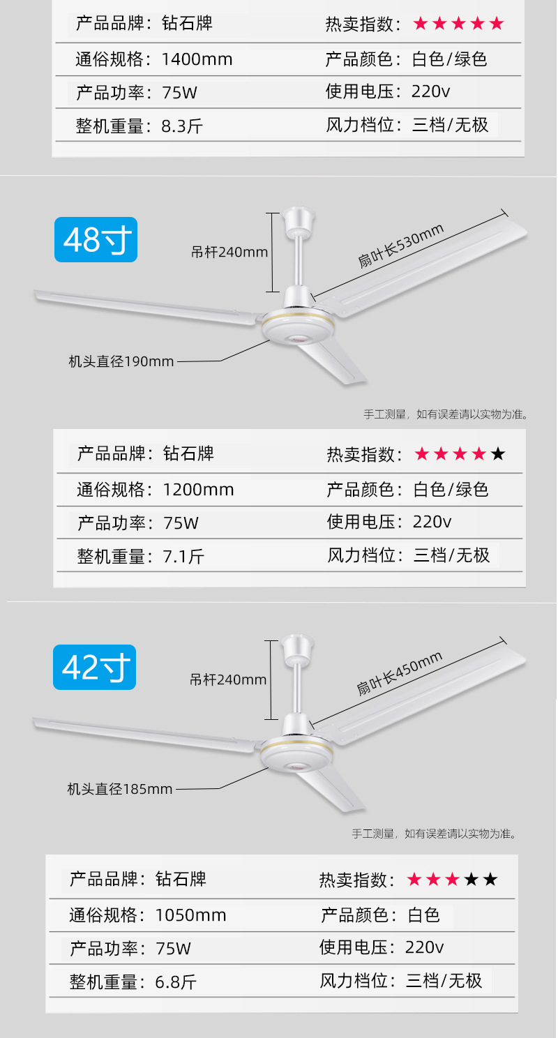 复古式吊扇饭店大吊扇工业大风力新款电风扇客厅家庭养殖家用机