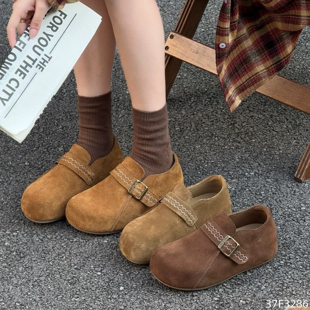 头层牛皮全包内增高皮带扣勃肯鞋女2025新一脚蹬懒人厚底穆勒鞋女