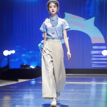 新中式国风女装洋气减龄时尚炸街小个子搭配一整套棉麻套装夏季