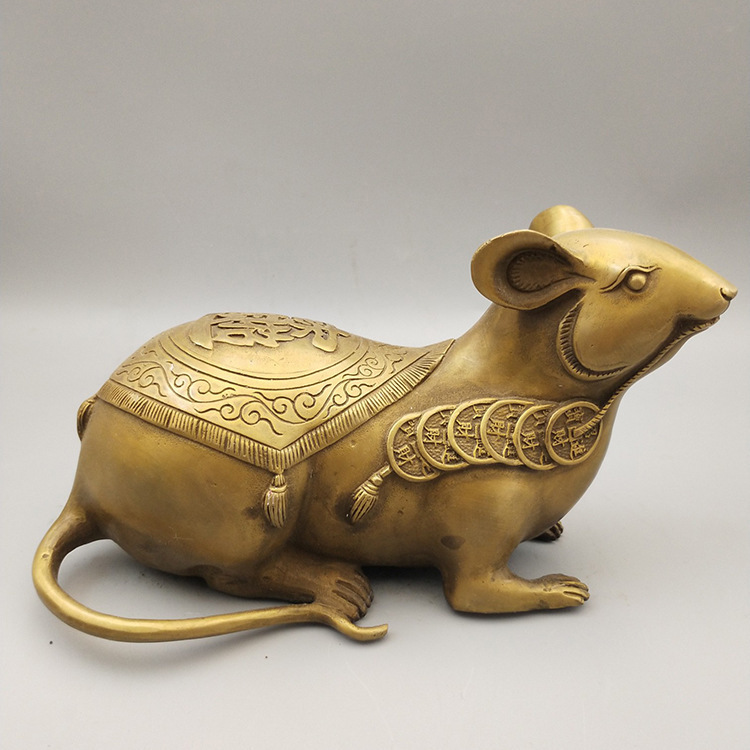 黄铜器古玩收藏 黄铜鼠摆件十二生肖鼠金钱老鼠家居摆设