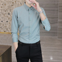 男士韩版高级感条纹春夏季长袖衬衫潮流修身帅气潮流商务休闲衬衣