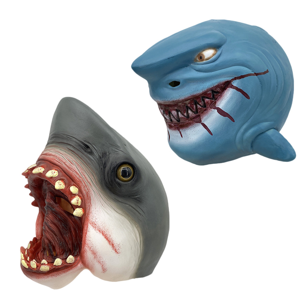 独立站化妆舞会派对恐怖鲨鱼乳胶面具巨齿鲨鲨鱼头套动物面具玩具