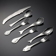 304不锈钢海洋鱼类叉勺子咖啡搅拌棒海豚鲸鱼系列创意儿童西餐具