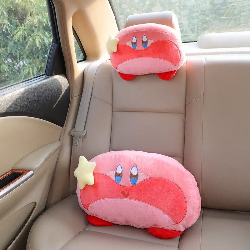 卡通卡比汽车头枕座椅靠背靠枕头部护颈枕毛绒抱枕车载内饰用品