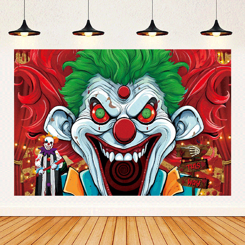 Halloween Banner Background Fabric Festival Party Decorations Pumpkin Clown Bat Banner Horror Bloodhanded Background Fabric