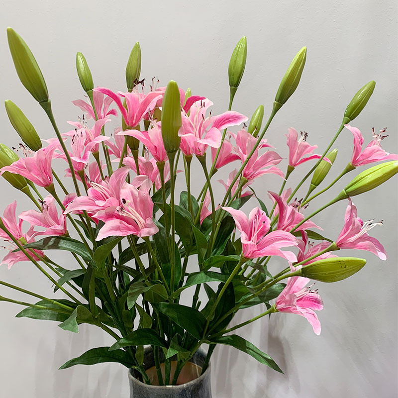 多头供品花婚庆家居装饰假花仿真百合花酒店样板间摆放小百合批发