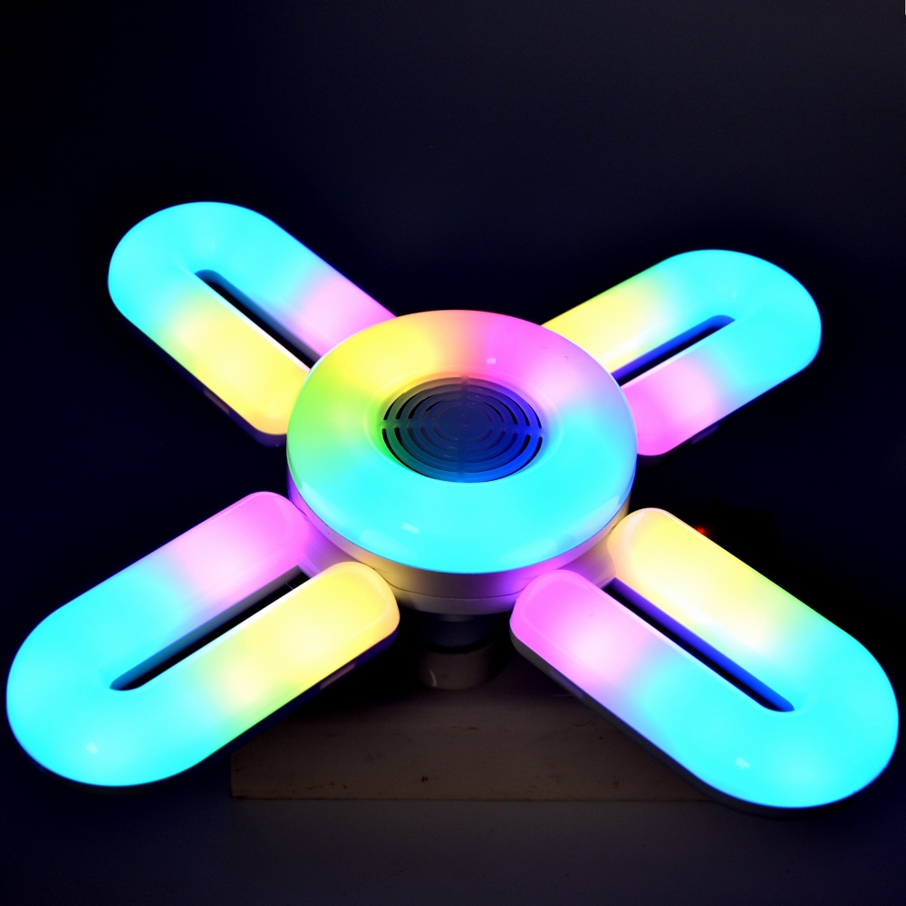 Popular Colorful Bluetooth Music Four-Leaf Light Garage Light Led Wireless Bluetooth Speaker Folding Deformation Fan Lamp