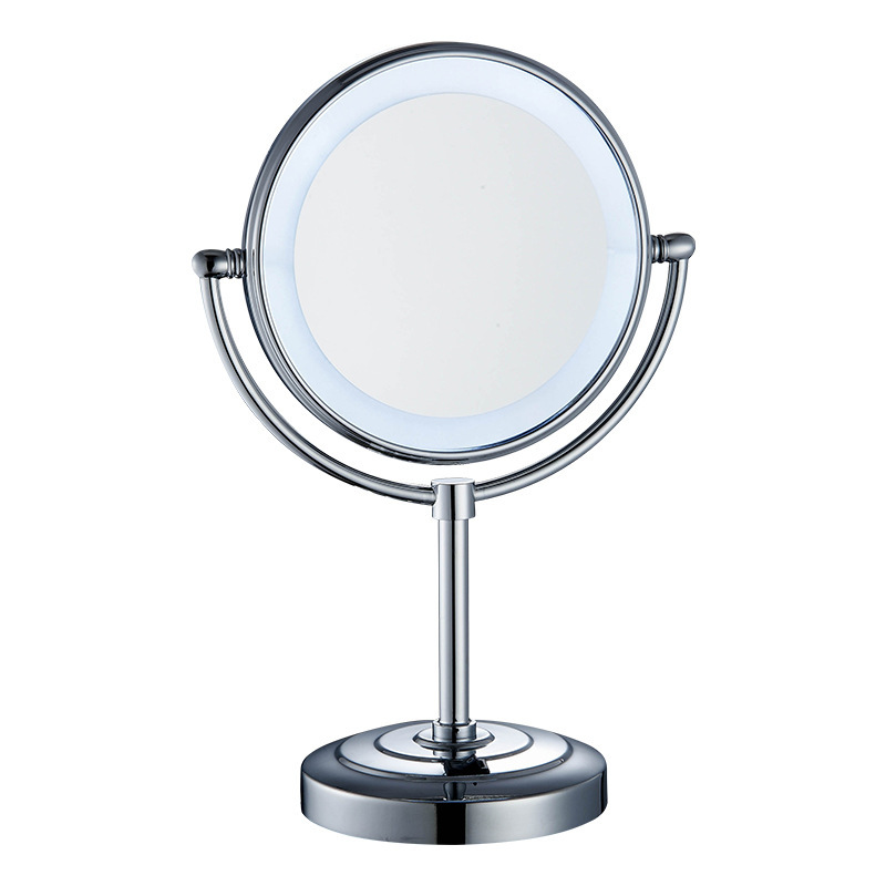LED Light Chrome Plated Bathroom Mirror Telescopic Hairdressing Mirror Men's Makeup Mirror Creative Rotational Makeup Mirror Desktop