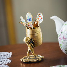 嘉彬家居北欧复古天使装饰客厅餐桌摆件咖啡勺水果叉黄铜收纳家居