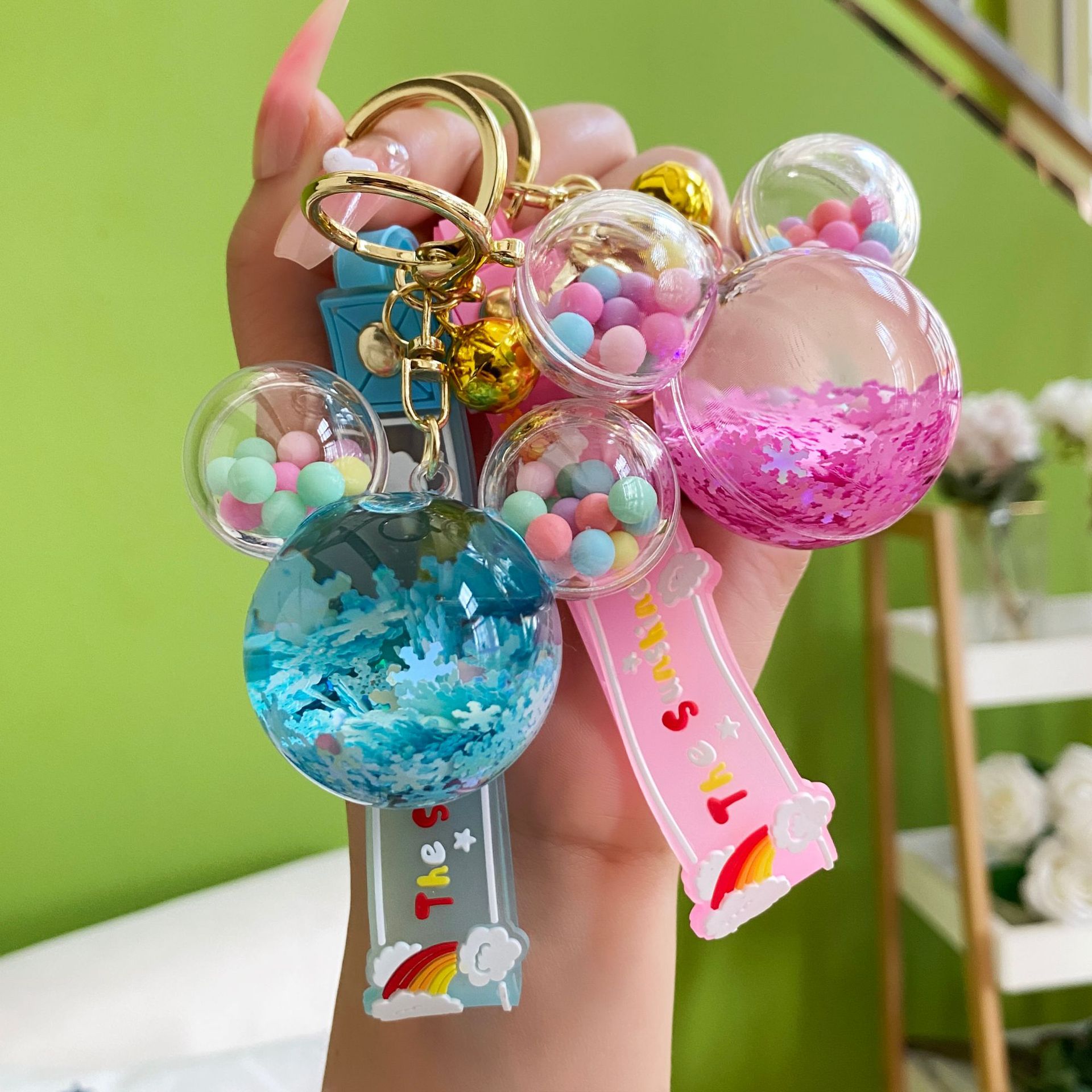 创意可爱紫色星黛露兔子漂浮瓶钥匙扣情侣流沙挂件学生包挂饰批发